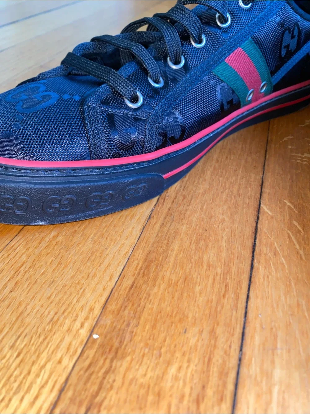 Gucci Tennis 1977 Off The Grid Black GG Sneakers Sz 13